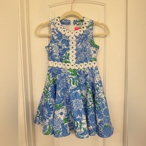 Lilly Pulitzer Girls Blue Floral Dress Size 7 Cotton Fit & Flare